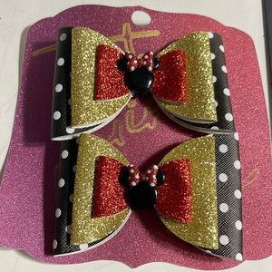 Tutu Girl Magic Minnie Mouse Gold Hair-bow 2pc